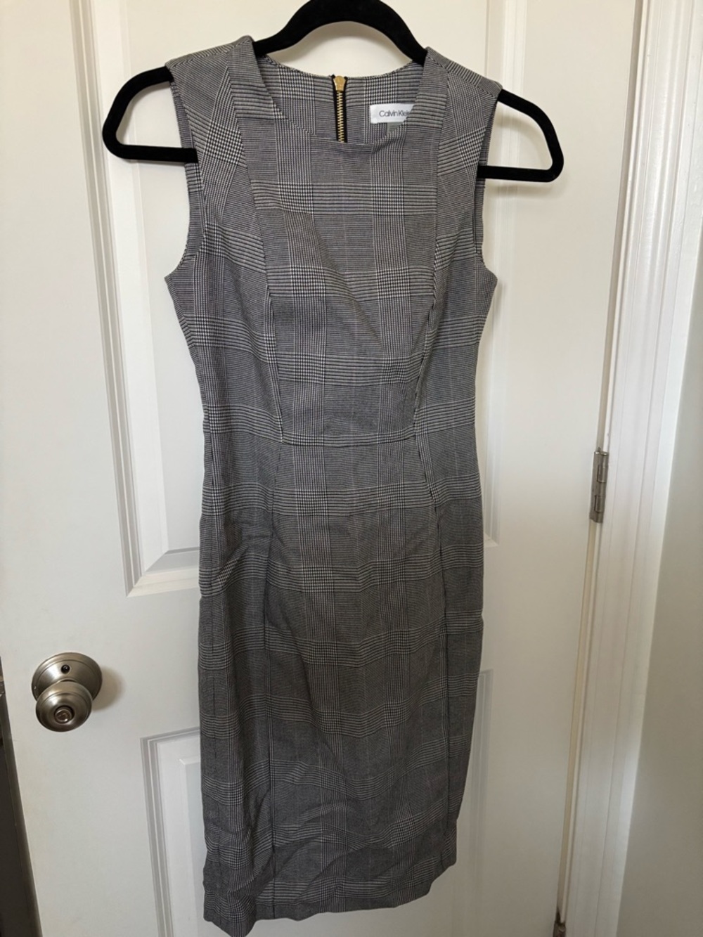 Calvin Klein Black & White Glen Plaid Midi Sheath Dress